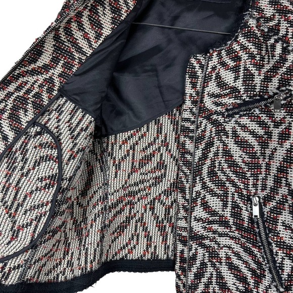 Zara Tweed‎ Blazer Metallic Wool Zebra Print Raw Hem Red Medium - Picture 9 of 13